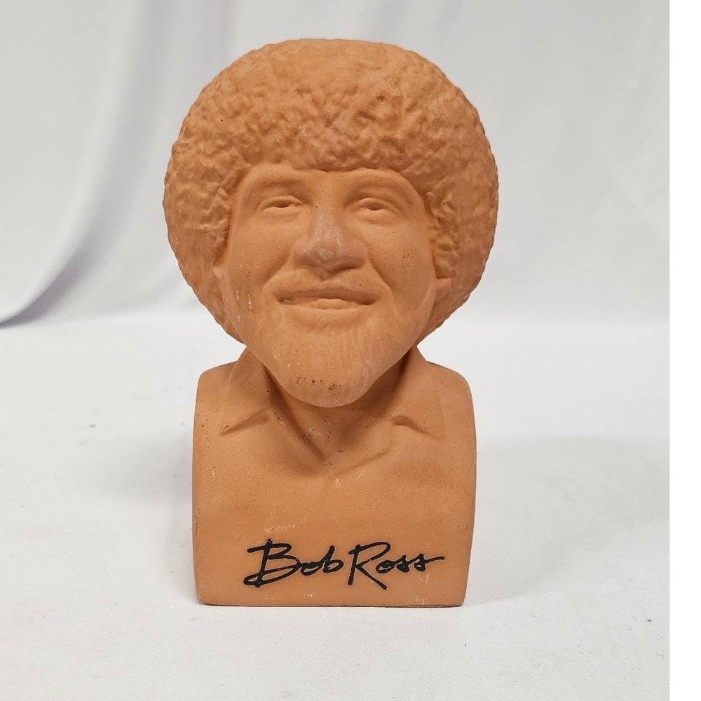 Bob Ross Terracotta Bust Planter‎ Pottery Figure Joy of Painting Signature Small